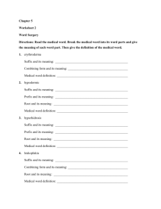 Chapter 5 Worksheet 2 Word Surgery Directions: Read the medical