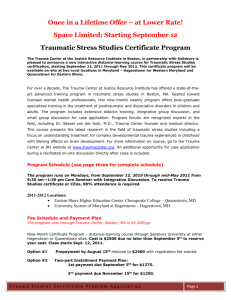 Starting September 12 Traumatic Stress Studies Certificate Program