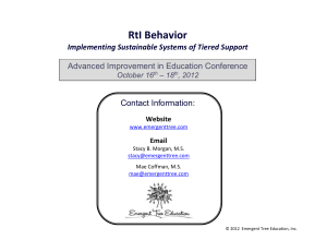 RtI Behavior Implementing Sustainable Systems of Tiered Support
