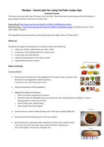 Recipes: A sample lesson plan for using YouTube recipe clips