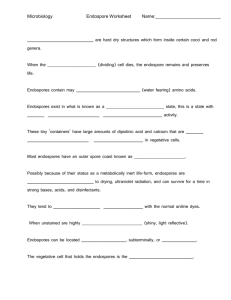 Microbiology Endospore Worksheet Name: are hard dry structures