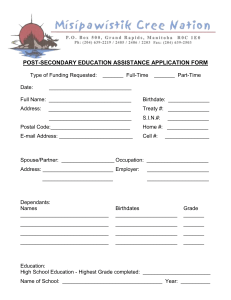 post-secondary education assistance application form