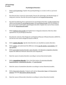 AP Psychology R. Letter Psychological Disorders 1. Define