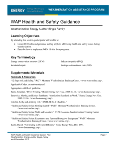 Health and Safety Guidance - Weatherization Assistance Program