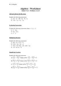 Algebra - Worksheet Junior Cert