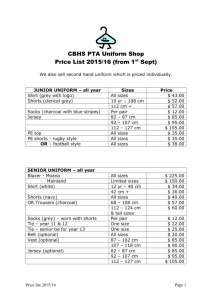 CBHS PTA Uniform Shop Price List 2015/16 (from 1st Sept) We also