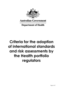 Criteria for the adoption of international standards and risk