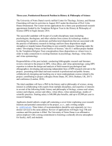 Postdoctoral Research Position in History & Philosophy of Science