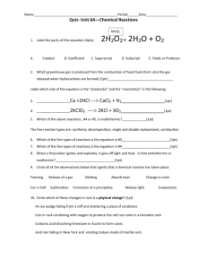 Quiz: Unit 6A—Chemical Reactions