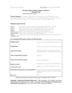 INSTITUTIONAL BIOSAFETY COMMITTEE APPLICATION FORM