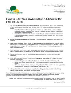 An Editing Checklist for ESL Students
