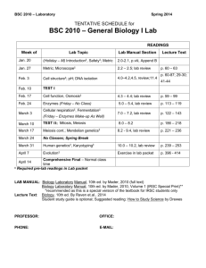 TENTATIVE SCHEDULE for - IRSC Biology Department