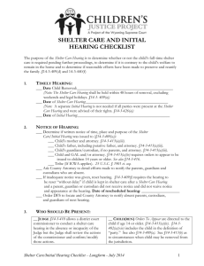 SHELTER CARE AND INITIAL HEARING CHECKLIST