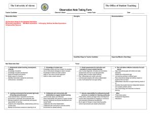 Student teacher observation note-taking form