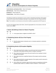 Checklist for Section 4(f) Exceptions for Historic Properties