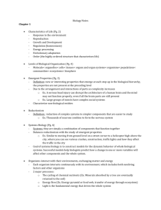Biology Notes Chapter 1 Characteristics of Life (Pg. 2) Response to