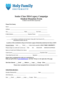 Senior Class 2016 Legacy Campaign Student Donation Form
