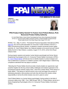 NR - PPAI Product Safety Summit To Feature Carol Pollack