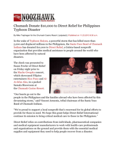 Chumash Donate $10000 to Direct Relief for Philippines Typhoon