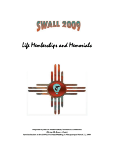 Life Memberships and Memorials