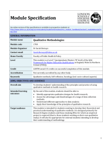 Programme Specification * MSc Epidemiology