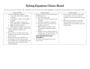 Solving Equations Choice Board
