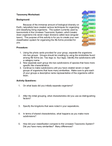 Taxonomy Activity Worksheet