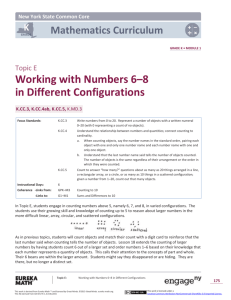 Kindergarten Mathematics Module 1, Topic E