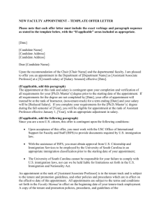 NEW FACULTY APPOINTMENT – TEMPLATE OFFER LETTER