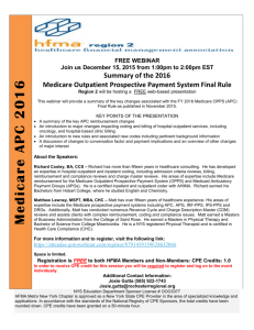 Dec 15th: APC Update - HFMA Central New York Chapter