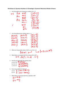 Quantum Numbers Worksheet I Answers
