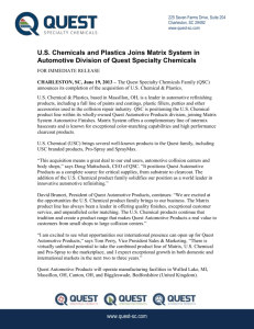 U.S. Chemicals and Plastics Joins Matrix System In Automotive