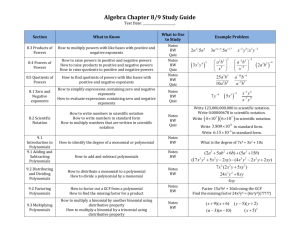 Algebra Chapter 8/9 Study Guide