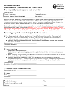 Influenza Vaccination Student Medical Exemption Request Form
