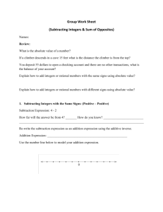Group Worksheet Subtracting Integers and Sum of Opposites