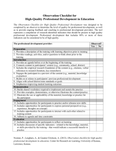 Observation checklist for high-quality professional