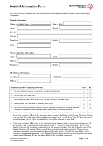 Health & Information Form - NEW - Special Olympics Great Britain