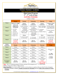 Summer Science Academy General Schedule