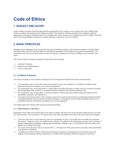 Code of ethics consists of the principles that the employees of our