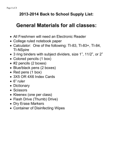 2013-2014 Back to School Supply List: General Materials for all
