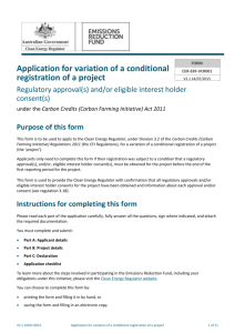 Application for variation of a conditional registration of a project