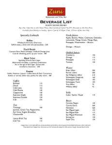Beverage List - Zuni Restaurant and Wine Bar