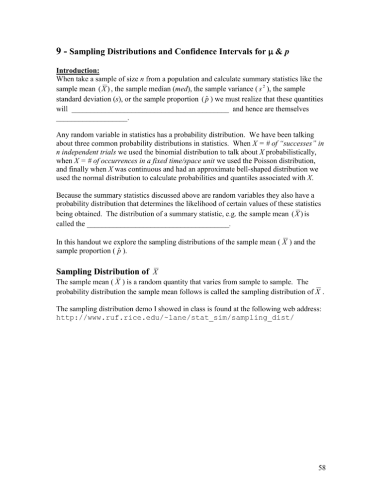 Sampling Distributions And Confidence Intervals