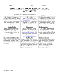 biography book report menu activities