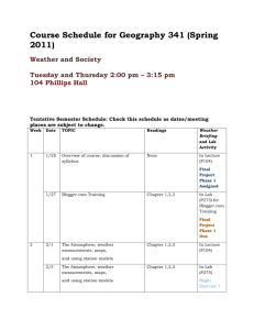 Course Schedule for Geography 341 (Spring 2011) Weather and