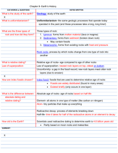 Chapter 8- Earth`s History CUE WORDS or QUESTIONS NOTES