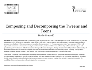 Math Grade K Composing & Decomposing the Tweens and Teens