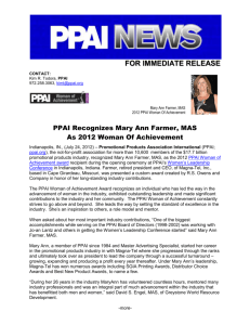 NR - PPAI Recognizes Mary Ann Farmer, MAS, As 2012 Woman Of