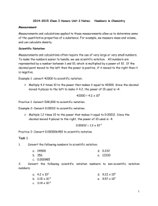 2014-2015 Chem I Honors Unit 2 Notes: Numbers in Chemistry