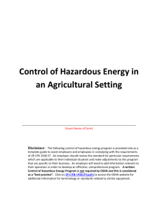 Control of Hazardous Energy in an Agricultural Setting